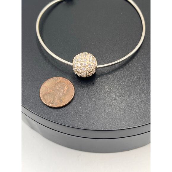 Sterling silver Pave Beaded Wire Adjustable Bangle Bracelet - Picture 7 of 8